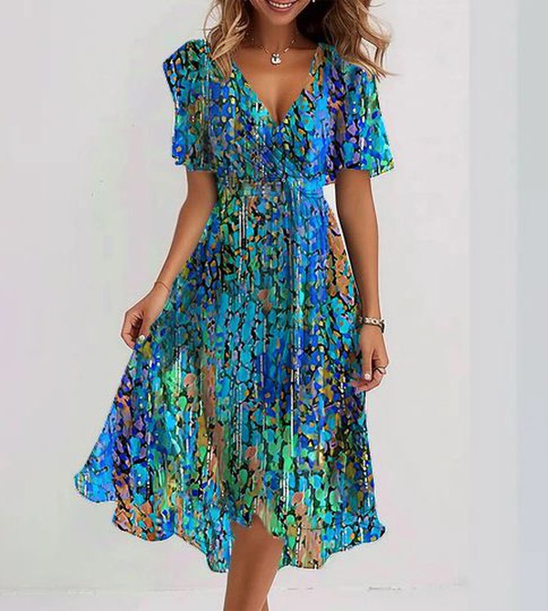 MIA - Blue Midi Dress with Short Sleeves