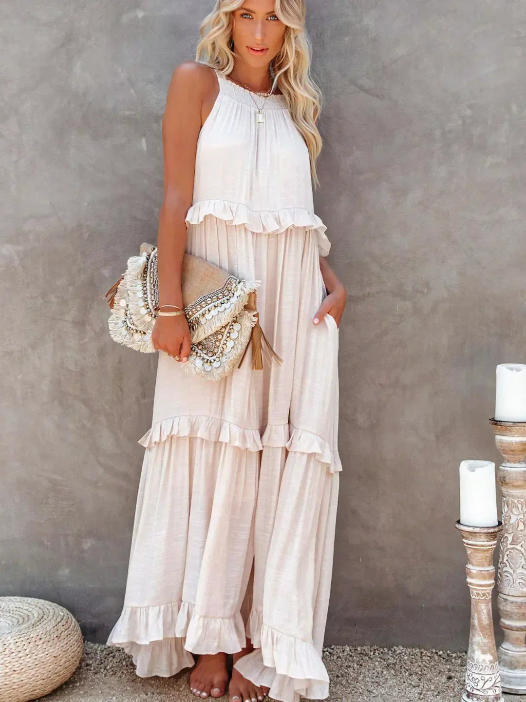 EMMY - Halter Ruffle Maxi Dress