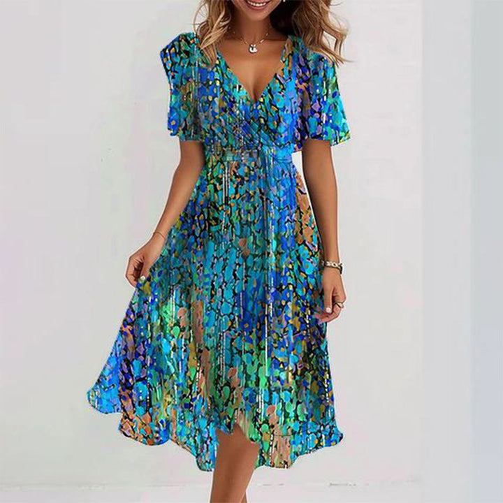 MIA - Blue Midi Dress with Short Sleeves