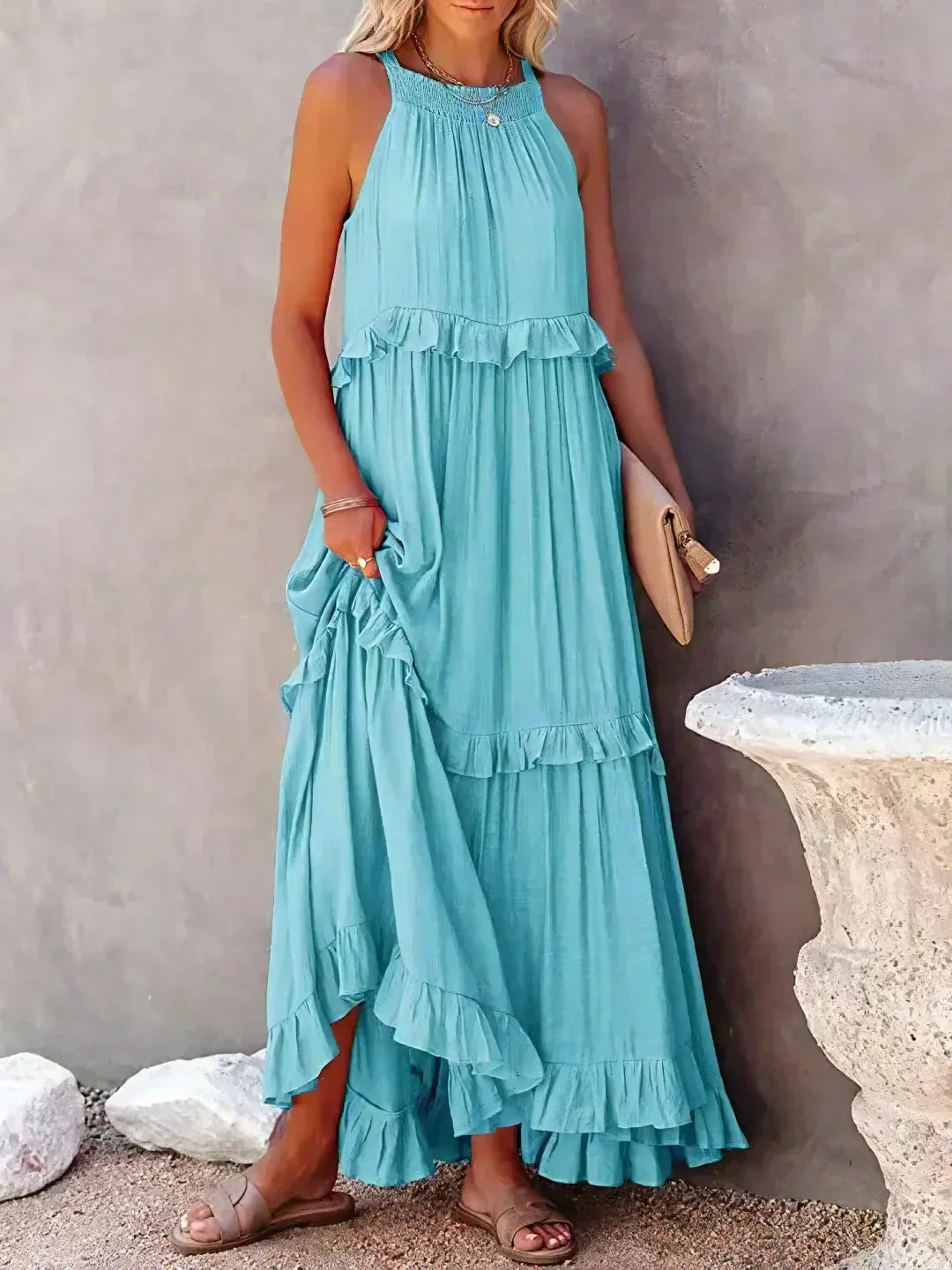 EMMY - Halter Ruffle Maxi Dress