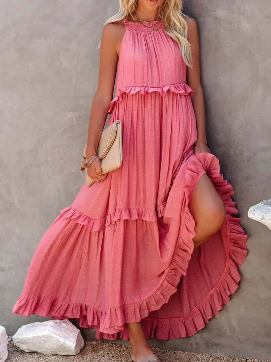 EMMY - Halter Ruffle Maxi Dress