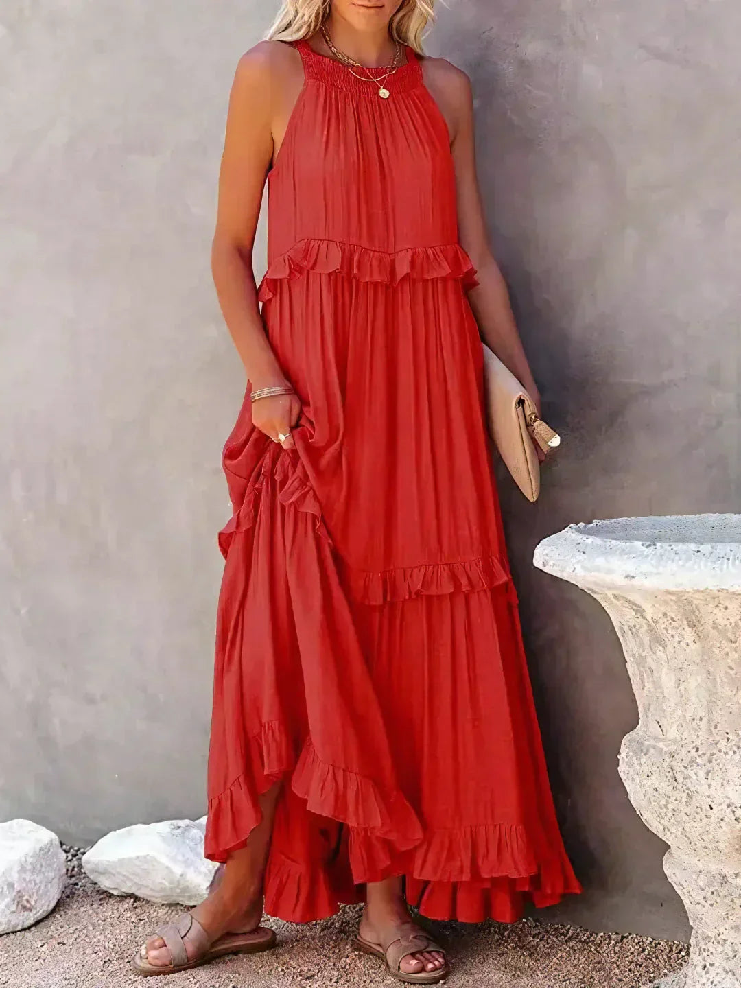 EMMY - Halter Ruffle Maxi Dress